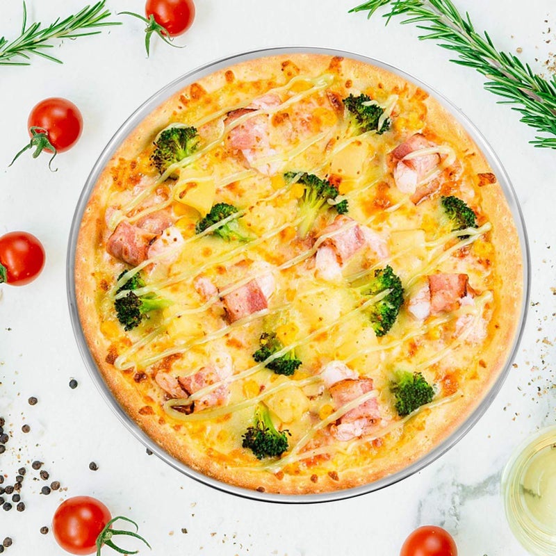 Deedro صينية خبز البيتزا ديدرو - صينية بيتزا دائرية من الفولاذ المقاوم للصدأ، صينية خبز بيتزا قوية لتحضير البيتزا في الفرن، صينية تقديم بيتزا آمنة في غسالة الصحون، 12 بوصة و 13 بوصة، مجموعة من قطعتين - Image 5